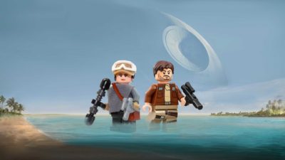 Star Wars Lego Mini Figures Of Jyn Erso (Felicity Jones) And Cassian Andor (Diego Luna) From Star Wars: Rogue One.