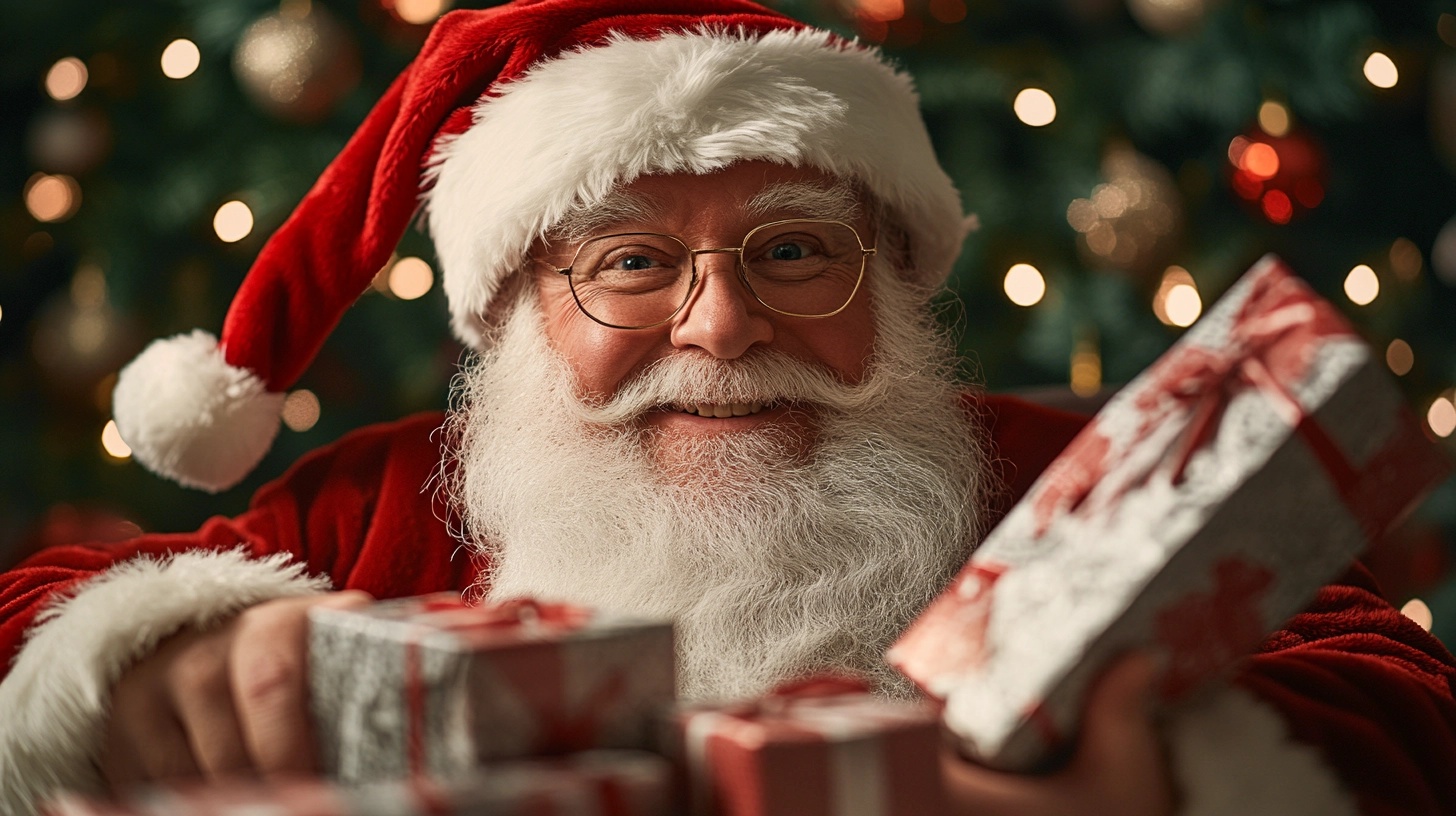 A Person Dressed As Santa Claus, Donning A Red Suit And Hat, Holds Wrapped Presents In Front Of A Beautifully Decorated Christmas Tree. Despite Budget Cuts, The Spirit Of Christmas Shines Brightly Through This Festive Scene.