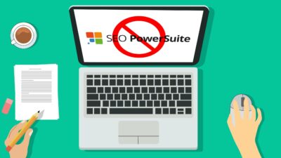 A laptop displaying bad SEO PowerSuite review
