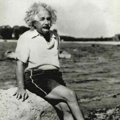 Albert Einstein at Horseshoe Cove in Nassau Point (1939)