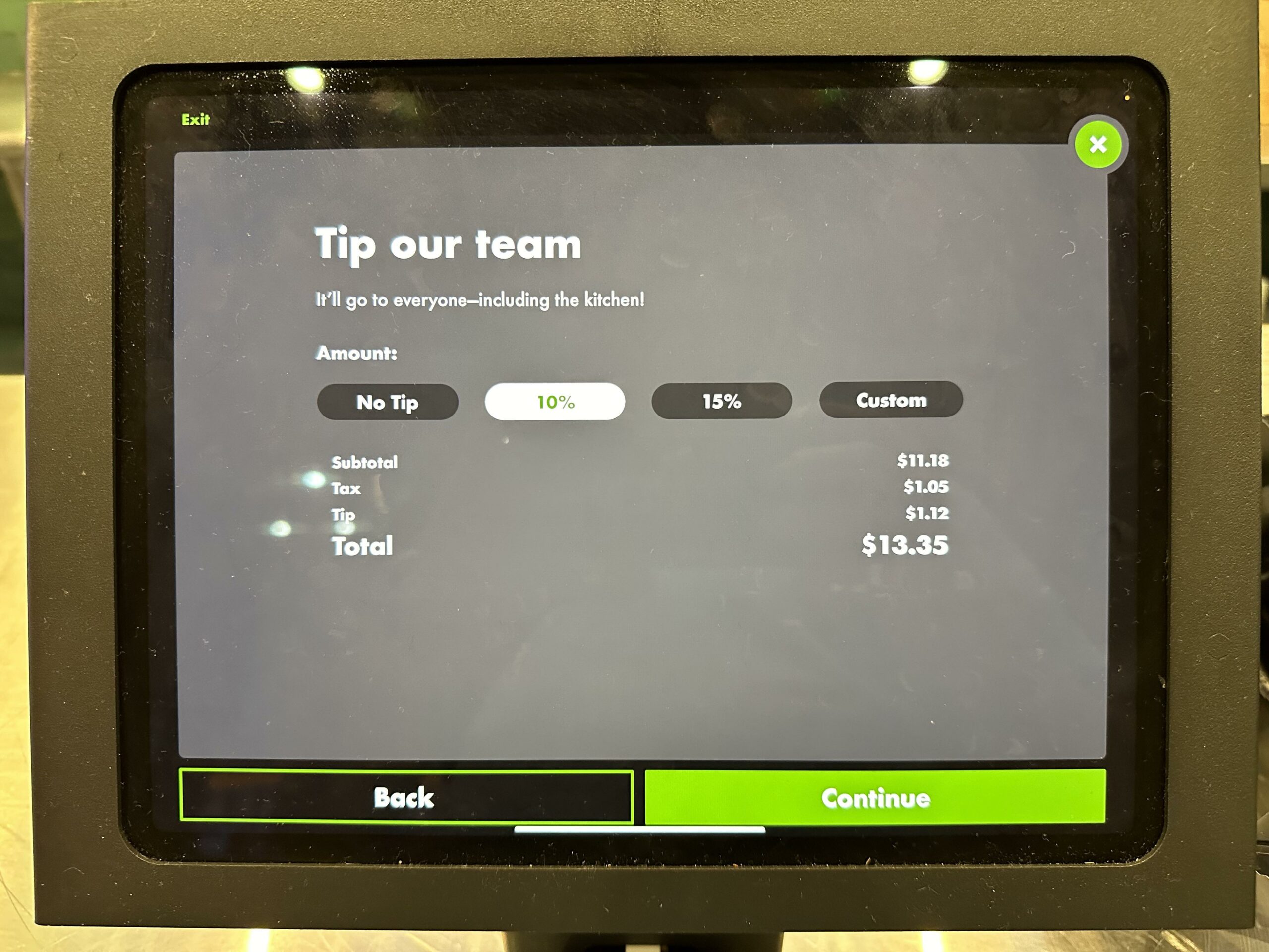 Tip Screen At Shake Shack - A Green Screen With The Words Tipping Culture Is Out Of Control Written On It.