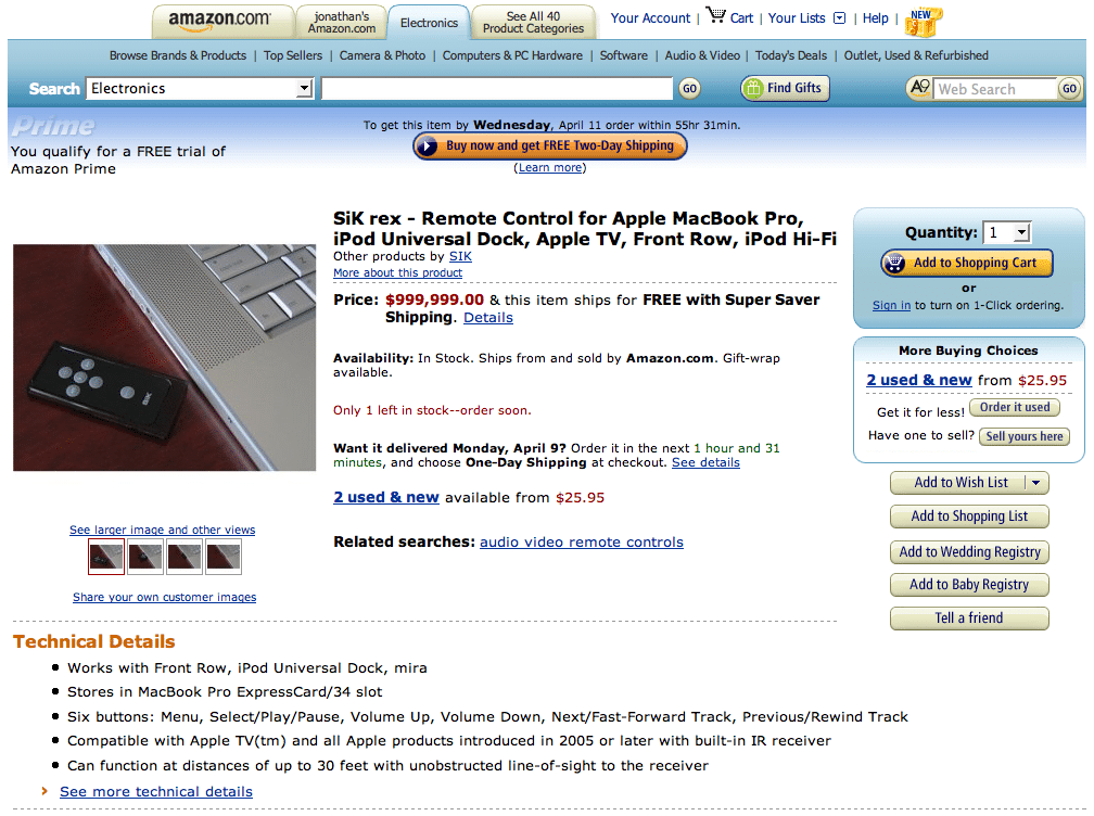 $1 Million Sik Remote For Sale On Amazon