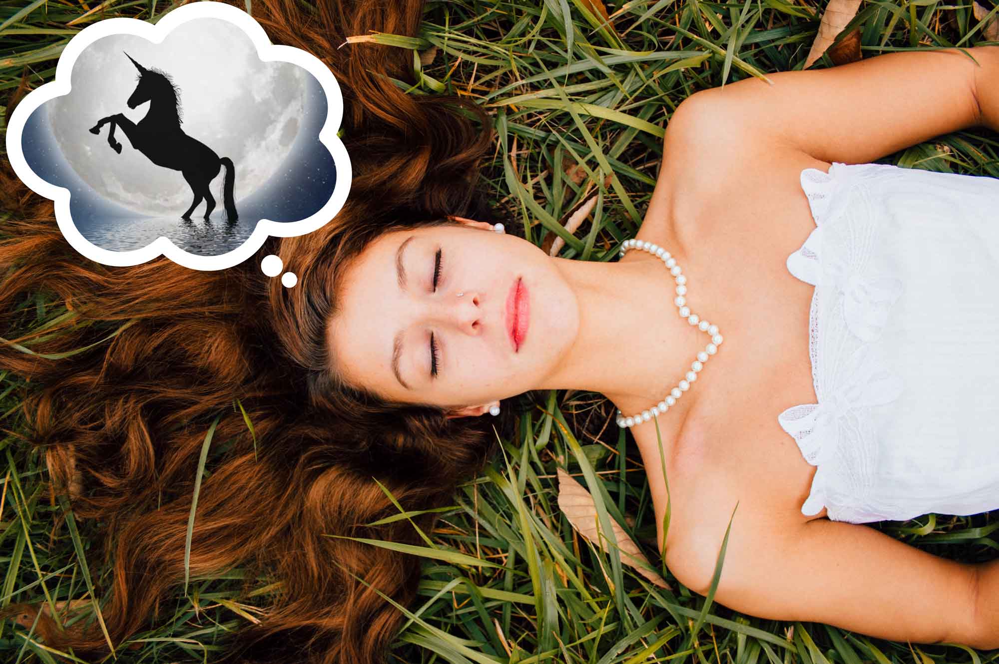 Woman In Rem Sleep Stage Of Her Sleep Cycle Dreaming About A Unicorn