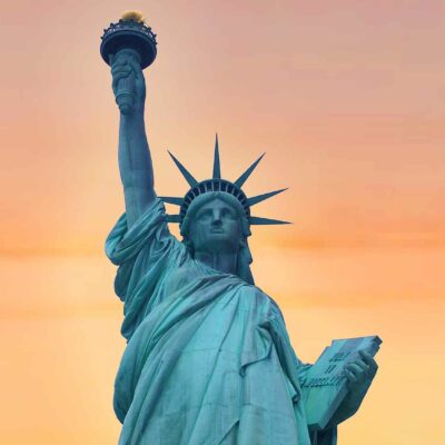 The Statue Of Liberty - Beautiful Orange Sunset