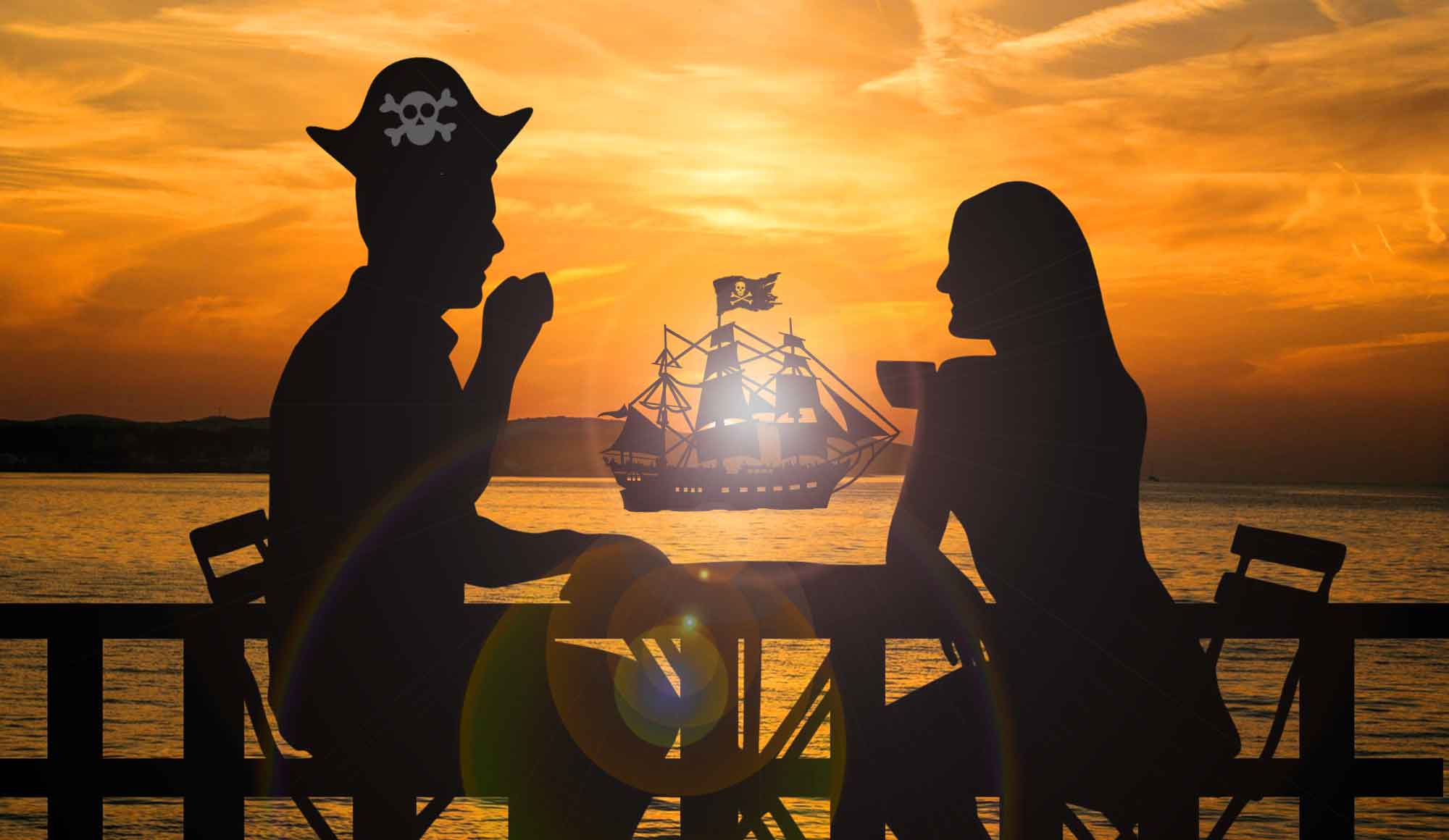 Sunset Couple Pirate Ship