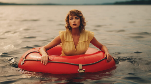Image Of Taylor Swift Drifting On A Raft To Illustrate The Funny Taylor Swift Pun, Taylor Adrift.