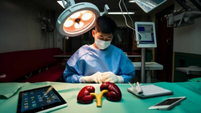 A teen selling kidney in an operating room so he can buy an iPad, iPhone and Apple MacBook laptop.