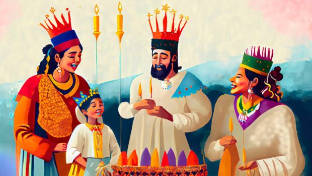 Painting Of A Family Celebrating Three Kings Day 