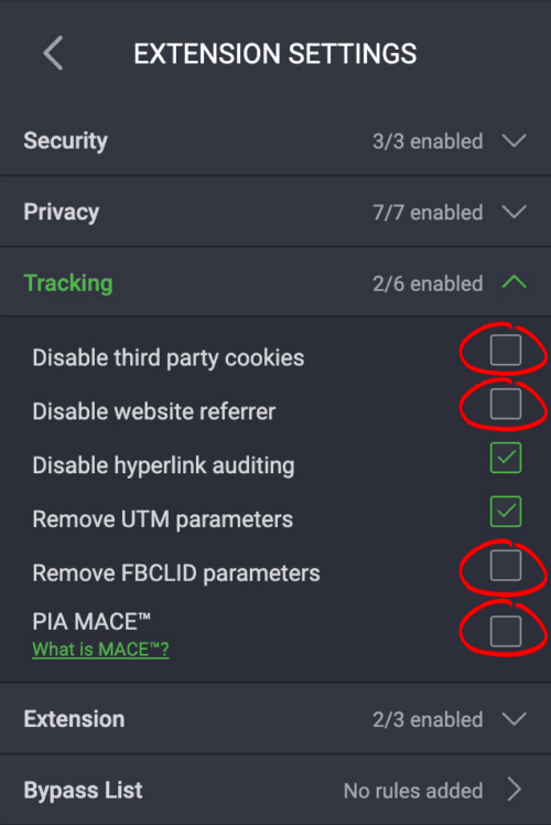 Private Internet Access: Disable Settings