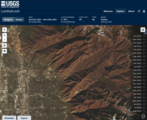Usgs Landsatlook - A Screen Shot Of A Map Showing The Location Of A Mountain With Old Satellite Images.