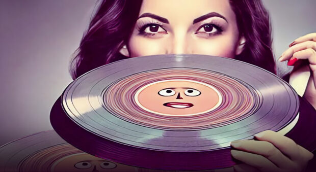 Cute Woman With Vinyl Records
