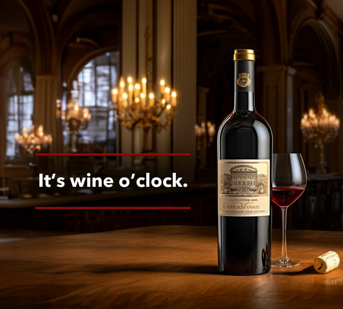A Large Bottle Of Red Wine And A Poured Glass Of Red Wine With A Graphic That Says Wine Jokes - It'S Wine O'Clock