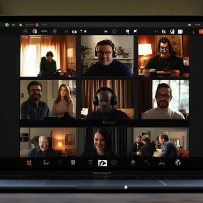 A Zoom Video Conference Call With Eight Participants Displayed On A Laptop Screen. Each Person Appears In Their Own Window, Engaging In Conversation And Sharing Their Thoughts On The Latest Changes.